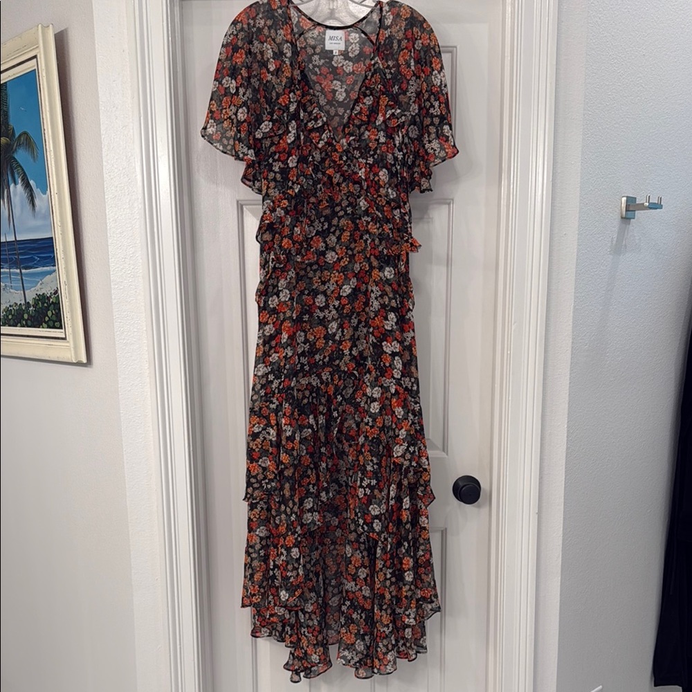 Misa Los Angeles Black and Red Ruffled Tiered Sundress